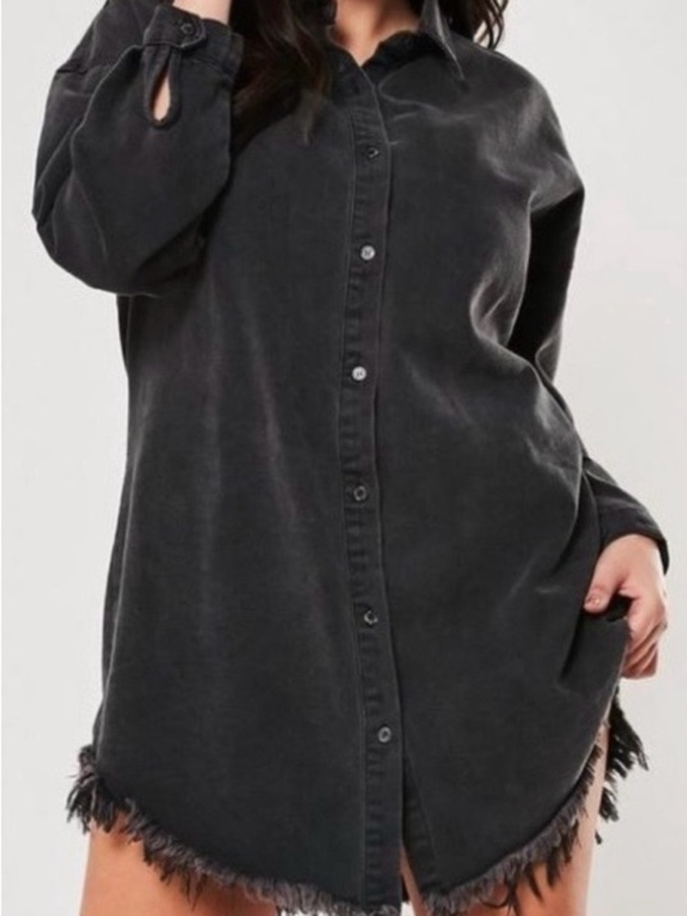 Missguided size 2 demim Washed Black Button-Down Shirt Dress